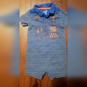Okie Dokie Romper blue with orange details train theme (size 24 months)